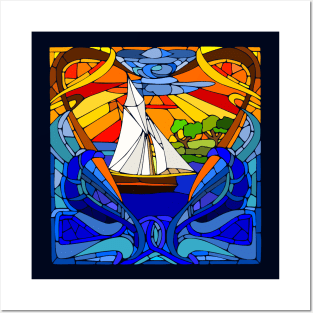 Mosaic Sailboat Art Posters and Art